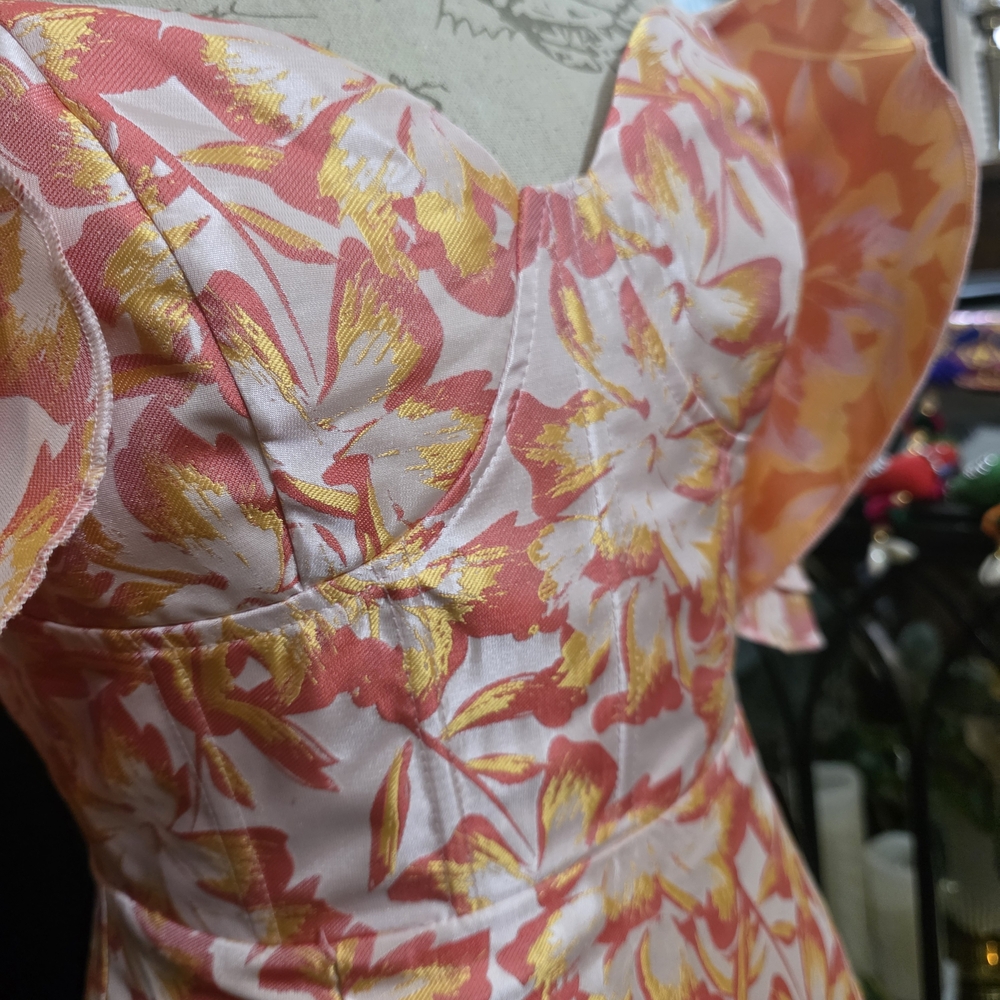 Lulu's Floral Fitted Dress in Pink and Orange Midi Mermaid - Picture 4 of 6